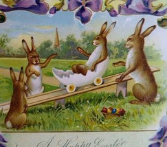 Easter Postcard Vintage Fantasy Rabbit In Cracked Egg Buggy Cart Humanized  - £21.71 GBP