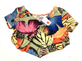 Love J Crop Top Womens Small Colorful Sexy Butterflies Hi-Lo V Neck Hem NWT NEW - £14.47 GBP