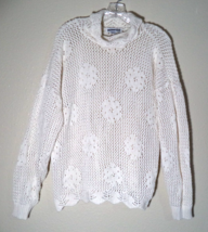 Wet Seal Accomplice Vintage White Sweater XL Y2K Floral Knitted 90s Cott... - $18.76