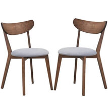 Set Of 2 Mid-Century Modern Wood Dining Chairs With Grey Upholstery - $3,932.17 MXN