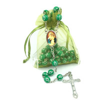 Our lady Of Schoenstatt Green Cross Beads Rosary Necklace La Mater Reina... - $12.75