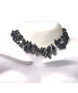 Vintage 3 Strand Black Chip Necklace Choker Beads Statement 14&quot; - £6.83 GBP