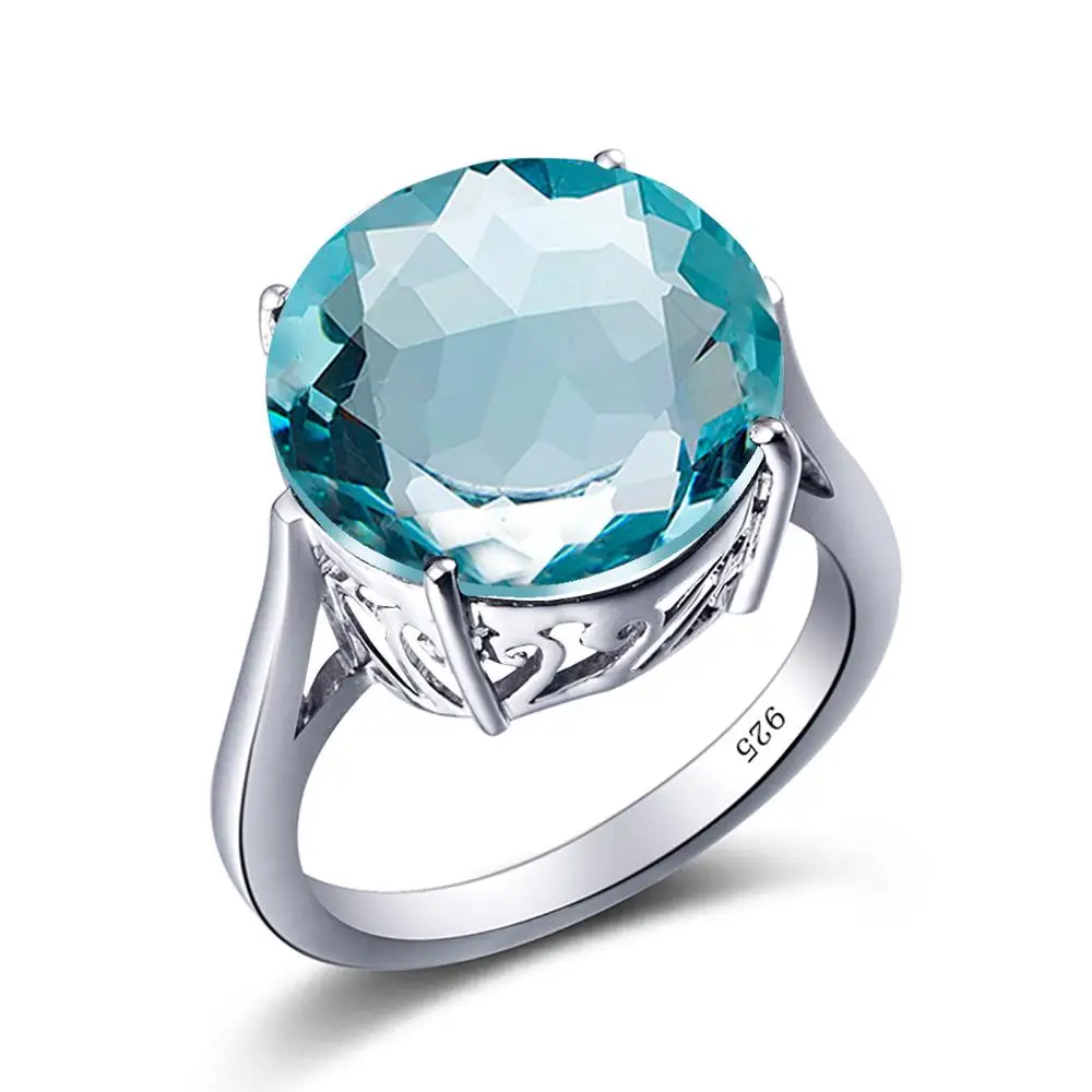 Szjinao Silver Ring For Women Real 925  Silver Big Gemstone Aquamarine Ring Neo- - $56.15