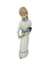 Vintage Casades 9&quot; porcelain figurine girl with bunny rabbit made in Spain - £19.97 GBP
