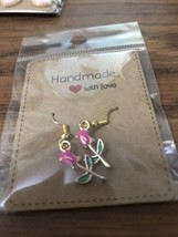 Pink Rose Flower Fashionable Earrings Gold Hypoallergenic Hook Earring - $14.95