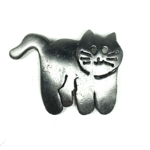 Ultra Craft Signed Cat Pin Gray Pewter Tone Brooch Vintage - $10.00