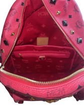 MCM Red Pink Large Visetos Laptop Backpack Gold Black Studded w/ Mini Coin Bag image 2