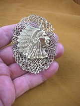 B-NATIVE-24) Native American Chieftain HEADDRESS filigree oval brass Pin... - €19,99 EUR