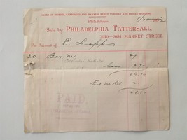 1892 Antique Philadelphia Tattersall Horse Harness Carriage Receipt E Lapp Amish - £27.21 GBP