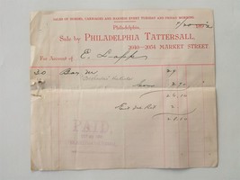 1892 Antique Philadelphia Tattersall Horse Harness Carriage Receipt E Lapp Amish - $34.60