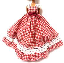 Vintage Barbie Doll Clothes Clone Dress Red White Check Gingham Sundress - $25.00