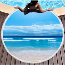 3d Printing Round Landscape Beach And Pool Towel Tapestry Blanket - £35.58 GBP