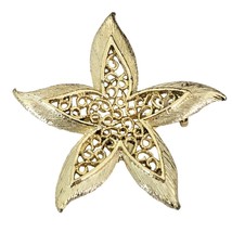 Gerrys Starfish Brooch Gold Tone Textured Filigree Nautical Vintage Pin - $10.88