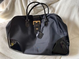 EUC Estee Lauder Large Black Vinyl Travel Bag with gold buckle and magne... - $16.83