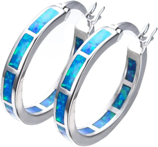 925 Sterling Silver Hoop Earring, Opal Small Hoop Earring for Women, Hypoallerge - £40.75 GBP