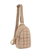 Metro Muse Puffy Quilted Nylon Sling Crossbody Bag Tan - $53.56 CAD
