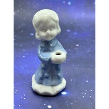 Lefton Style Porcelain 4" Angel Girl  Blue White Taper Candle Holders Vintage - $9.49