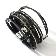 Amorcome Multilayer Rhinestone Slim Leather Bracelets for Women Fashion Simple W - £9.75 GBP