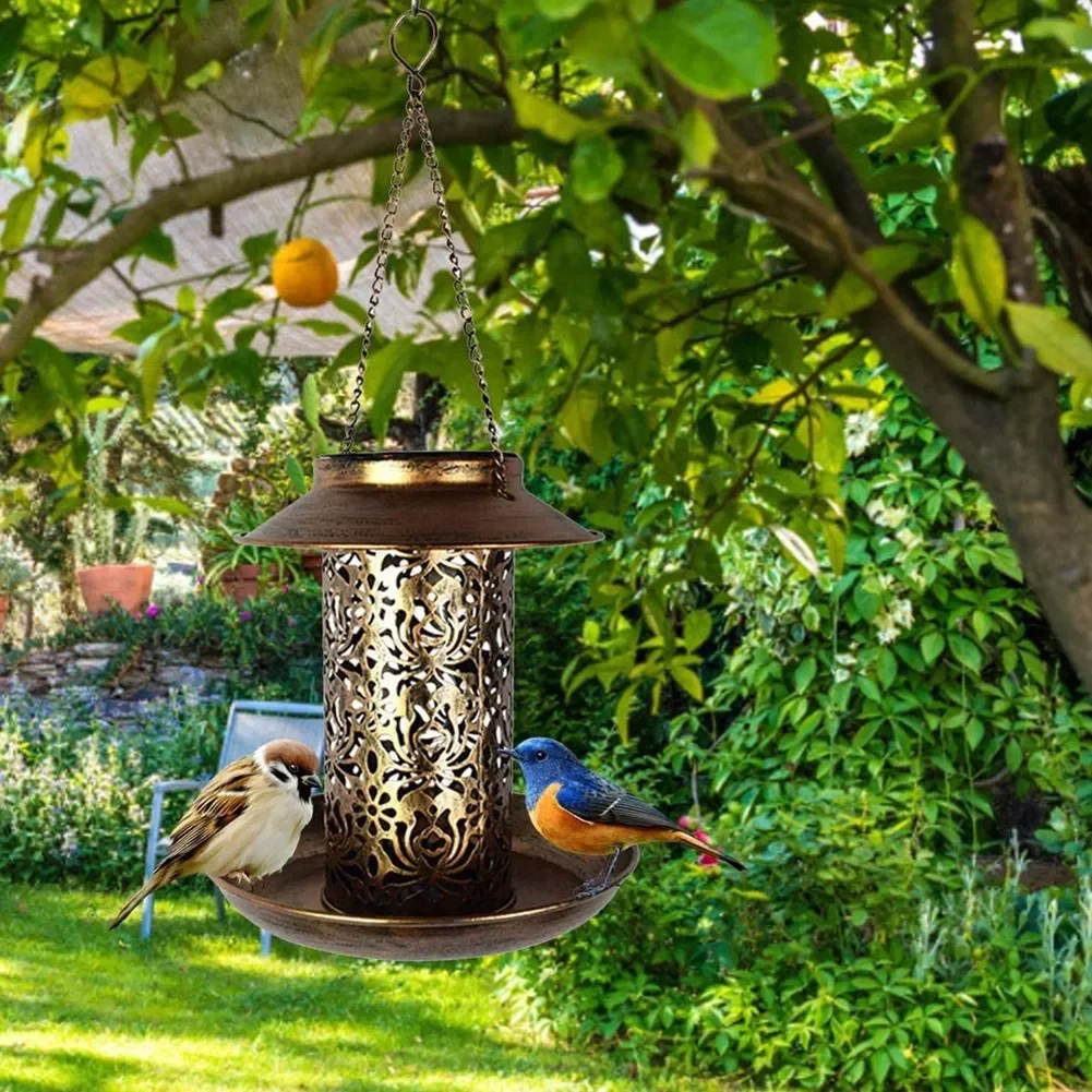 Bird Feeder Outdoor Hanging Bird Food Holder Solar Lawn Lamp Garden Decor Outdoo - £151.52 GBP