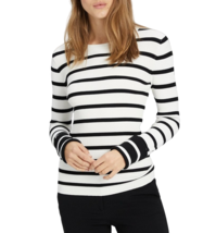 THEORY Womens Long Sleeve Top Striped Crewneck Po White Black Size P H1116704 - £58.05 GBP