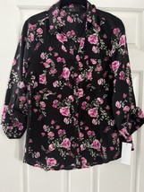 BCX Juniors&#39; Roll-Tab-Sleeve Tie-Front Floral Shirt Blouse  - $24.75