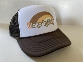 Vintage Wake N&#39; Bake Hat Funny Trucker Hat Adjustable snapback Brown Party Cap - £12.61 GBP