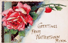 Watertown Minnesota Greetings From Rosa Fiore Cartolina 1910s - £5.81 GBP