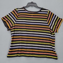 Sonoma Women Shirt Plus Size 1X Black Preppy Stripe Classic V-Neck Short Sleeves - £7.22 GBP