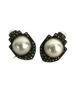 VTG Judith Jack Sterling Silver Faux Pearl Marcasite Earrings JJ Signed ... - £21.22 GBP