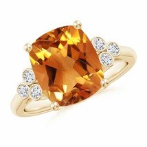 ANGARA Cushion Citrine Ring with Trio Bezel Diamonds for Women in 14K Solid Gold - £754.82 GBP