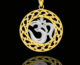 10k Solid Gold Two-Tone OHM (OM) Symbol Medallion Pendant Necklace - £132.02 GBP+