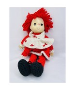 Crochet Doll Ice Cream Face Red &amp; White Dress Red Yarn Hair Plush Black ... - $23.67