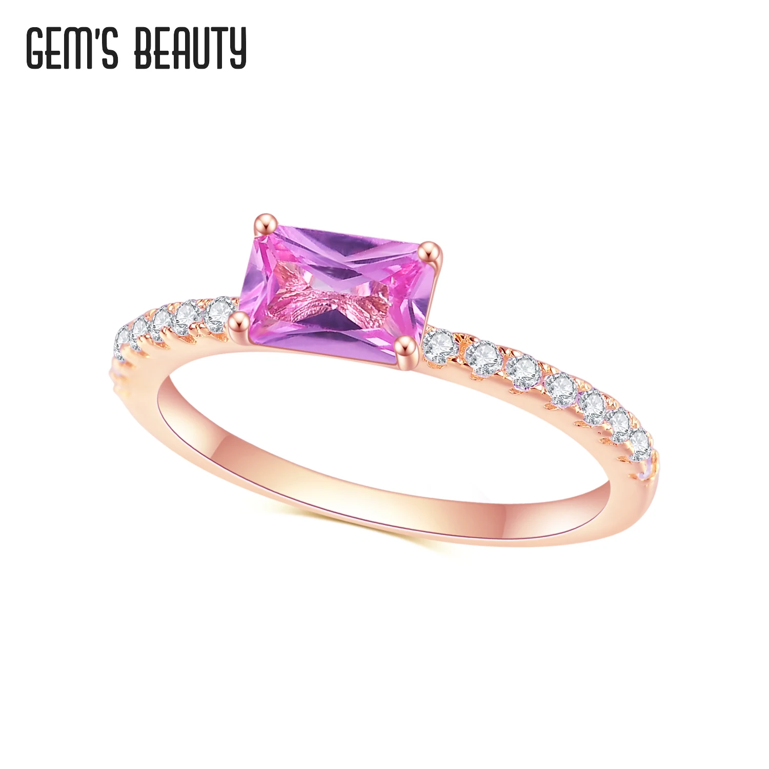 925 Sterling Silver Rose Gold Coated Lab Pink Sapphire Ring Women Ring Women Fin - £42.43 GBP