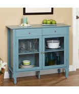 Blue Wood Glass Door Buffet Sideboard China Storage Cabinet Server Curio... - £345.32 GBP