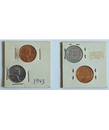A pair of 1943 Steel &amp; Copper Plated Lincoln Wheat One Cent Pennies - €5,14 EUR