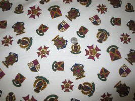 2866. Shields &amp; Emblems On White Jersey-Like Fabric - 56&quot; X 4 Yds. - £7.86 GBP