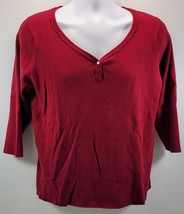 L) Sandra King Woman Ribbed Silk Blend Red Long Sleeve Sweater 1X - £9.14 GBP