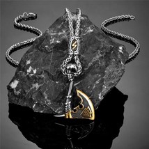 Never Fade Norse Runes Vikings Ax Necklaces Men Stainless Steel Self-defense Hat - £19.56 GBP