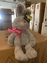 Animal Adventure Super Soft Plush Gray Rabbit with Pink Polkadot Bow 20 Inches - £35.60 GBP