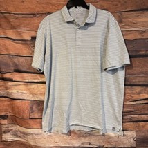 Peter Millar Mens Large 100% Pima Cotton Golf Polo Shirt  White Blue Striped - $23.19