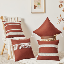 Terracotta Couch Throw Pillows Covers Set of 4,Square 18X18 Inches Rust Rustic H - £21.61 GBP