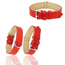 Shwaan Genuine Leather Cow Hide Soft Padded Red Dog Collar For All Breed Unisex - £34.02 GBP+