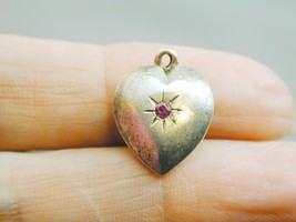 Antique Sterling Puffy Heart Charm With Ruby - £99.91 GBP