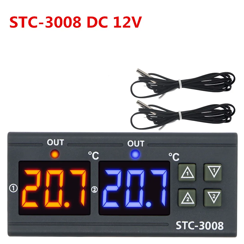 STC-3008 Digital Temperature Controller AC 110V 220V DC 12V 24V Dual Hygrometer  - £172.37 GBP