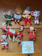 Lot of Vintage Flocked Green Elf White Christmas Mouse Mrs. Santa Claus Scandina - £15.49 GBP