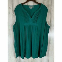 Woman Within Sleeveless Top Blouse Size 1X 22/24 Teal Green Gauzy Notche... - $14.82