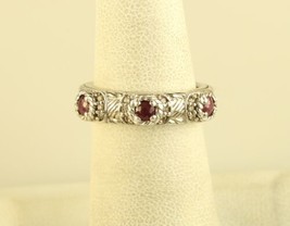 Vintage Sterling 3 Genuine Ruby Stone Stackable Ring Band by Judith Ripka - £66.77 GBP