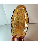 9.5&quot;x4.5&quot;Carnival Iridescent Yellow Gold Glass Sunflower Bread Candy Tra... - £15.45 GBP