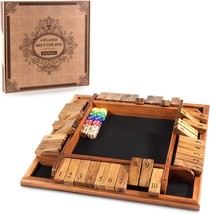 1 4 Players Shut The Box Dice Game Wooden Board Table Math Game with 12 Dice and - $55.91