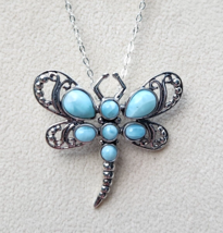 Elegant Larimar Dragonfly in Solid Sterling Silver Artisan Crafted 3.25 ctw - £28.17 GBP